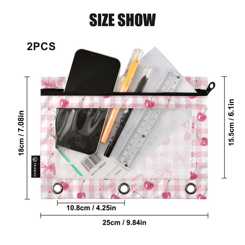 PDYRLEN Binder Pencil Pouches, Bow and Cherry Pencil Case with