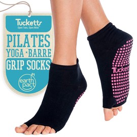 Tucketts Anklet Toeless Yoga Socks with Grips for Women, Pilates Grip Socks, Ideal for Barre, Pedicure, L/XL 1 Pair, Classic Black