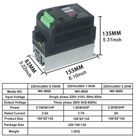 CNweiken VFD Inverter 750W 1500W 2200W 220V in and 380V Out Single Phase 220V Input and Three-Phase 380V Output(1Phase 220V Input 3Phase 380V Output) (220V to 380V 0.75KW)