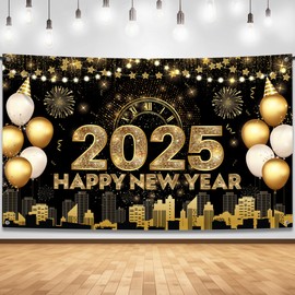 KatchOn, XtraLarge Happy New Year Banner 2025-72x44 Inch, New Years Backdrop | New Years Eve Banner for New Years Decorations | New Years Eve Party Supplies 2025 | Happy New Year Decorations 2025
