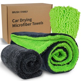 2 Pack Microfiber Towels for Cars, 1200 GSM Ultra-Soft Microfiber 36”x 24”& 16" x 16" Car Drying Towels Ultra-Absorbent Streak Free Premium Double Twisted-Loop Cleaning Cloth with Car Wash Mitt