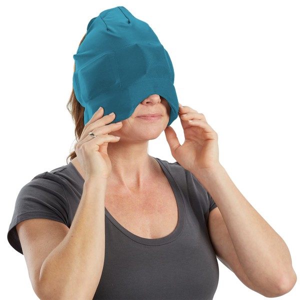 Aculief Headache, Migraine, & Stress Relief Hat - Natural Ice Mask for Tension & Muscle Pain – Supports Relaxation, Soreness, Sinus Alleviation, Chemo - Stretchy, Comfortable, & Cool Wearable – Teal