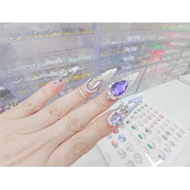  Premium Art Violet Handmade Nail Tips ✨ - Long Almond /  프리미엄아트Violet 수제네일팁 ✨ - 롱아몬드