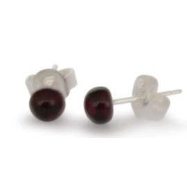Garnet Stud Earrings, Natural, Red, Flat Round, 4.5 mm, 925 Silver, Sterling Silver Garnet Sterling silver, Garnet