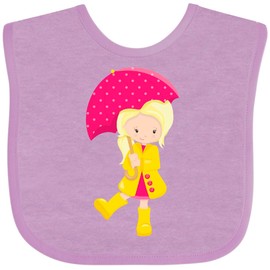inktastic Girl in Raincoat, Girl with Umbrella, Blonde Hair Baby Bib Lavender 460ab