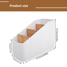 SenaiMy Wooden Desktop Organiser, Desk Organiser with 4 Removable Compartments, Desktop Storage Box, Remote Control Holder Organiser, Wooden Pen Holder Holder, Desktop Remote Control Holder