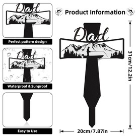 Rngmsi Dad Grave Decorations for Cemetery - Father Grave Markers for Humans Fishman Metal Memorial Sympathy Garden Stakes Plaques for Outdoors