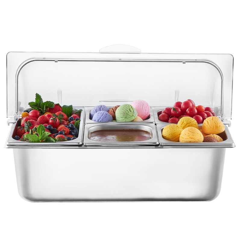 VEVOR Countertop Food Serving Display Container, 5 Pan Stainless Steel