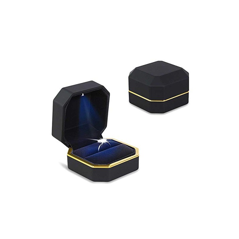 (Ring Box, Black) - AVESON Luxury Ring Box, Square Velvet