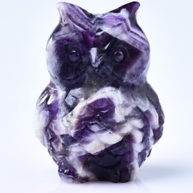 Ytbeoxk 1.9 Inch Amethyst Owl Statue Owl Figurine Home Decor, Healing Crystal Cute Decor Figurines,Sculpture Hand-Carved Gemstones,Bedroom Office Spiritual Gift, Owl Gifts for Women Men