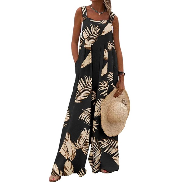 QUNERY Women's Summer Sleeveless Jumpsuit Casual Floral Pattern Overall Oversize