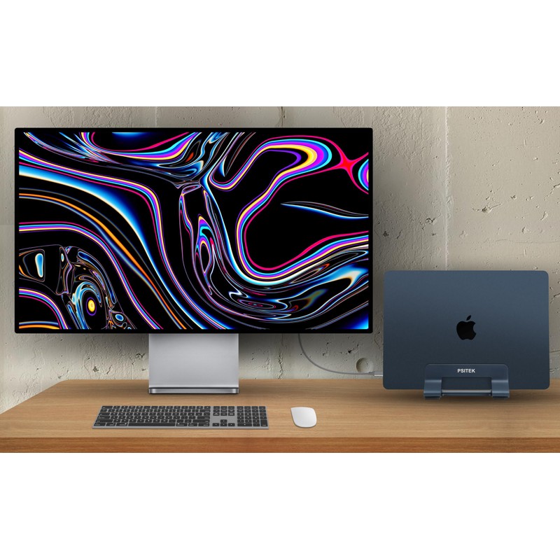 Psitek アルミニウム縦型ノートパソコンスタンドホルダー 2 スロット、省スペース垂直ストレージ すべてのMacBookとノートパソコン用、調整可能なスロット幅 (10-32mm) バージョン 2023