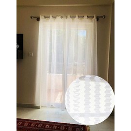 Curtain King Premium Fancy Sparkling Beautiful Sheer Strip String Hanging Color 1 Pc. Polyester Tissue Net Pattern Eyelet Curtain, Window (White, 5 Feet)