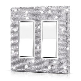 Wall Plate Light Switch Cover or Outlet Cover, Standard Size 4.50" x 4.57", Dengduoduo Silver Rhinestones Bling Double Light Switch Plate for Electrical Outlet for Bedroom Accessories Home Decor