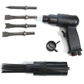 Pneumatic Needle Scaler 19 Needles and Air Hammer Pistol 4 Chisels 2 in 1