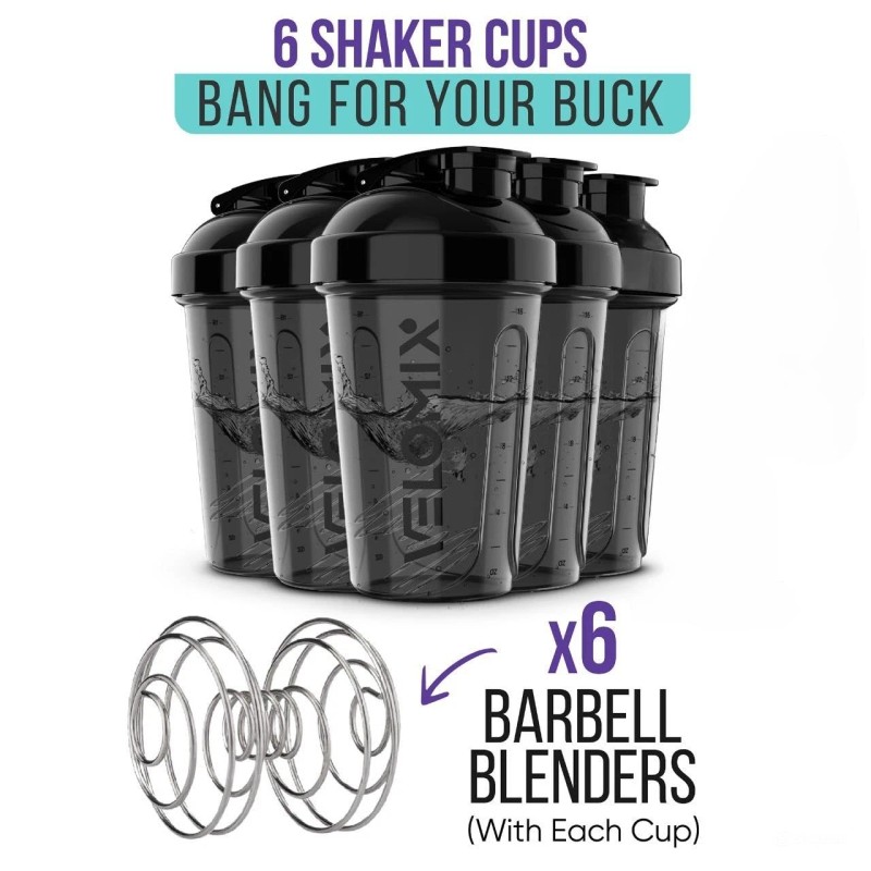 Velomix -6 PACK- Shaker Cups for Protein Shakes 20 oz