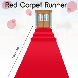 Boao Neoprene Carpet Runner Reusable Plastic Floor Runner Non Slip Rubber Backed Rugs for Hallway Aisle Carpet Roll for Wedding Party Decor Prom Business Outdoor(20 x 3 ft,Red)