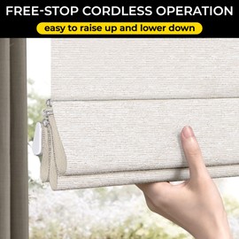 UNISHADES 100% Blackout Cordless Roman Shades for Indoor Windows & French Doors, for Window Size34.5 W x 48" H Blackout - Beige