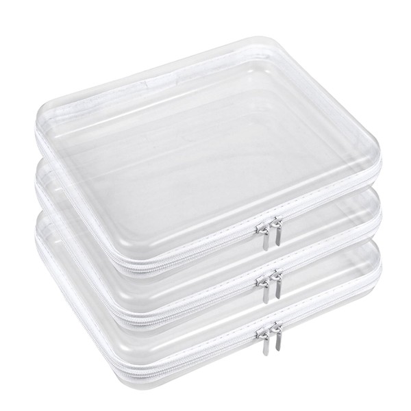 3 Pack Clear Zipper Pouches Hard Shell Case,8×6"Waterproof Transparent Zippers