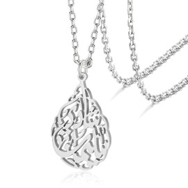 VASSAGO Islamic Ayatul Kursi Necklace for Women Muslim Allah Quran Arabic Calligraphy Script Stainless Steel Teardrop Pendant Necklace Islam Eid Ramadan Gift Jewelry