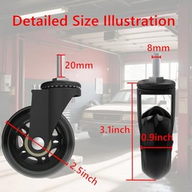 Creeper Caster Wheels Set of 6, Roller Blade Rubber Heavy-Duty 2.5 Inch Castor Replacement, 360 Degree No Noise Wheel for Mechanic Stool, Rolling Creeper Garage Seat