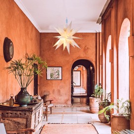 Moravian Star Tree Topper Pendant Light, PVC Paper Lantern 8 Blink Modes 18 Points White 3D Star Waterproof Battery Operated Christmas Star Decoration（Warm White）, 17.7 inch - Battery Operated