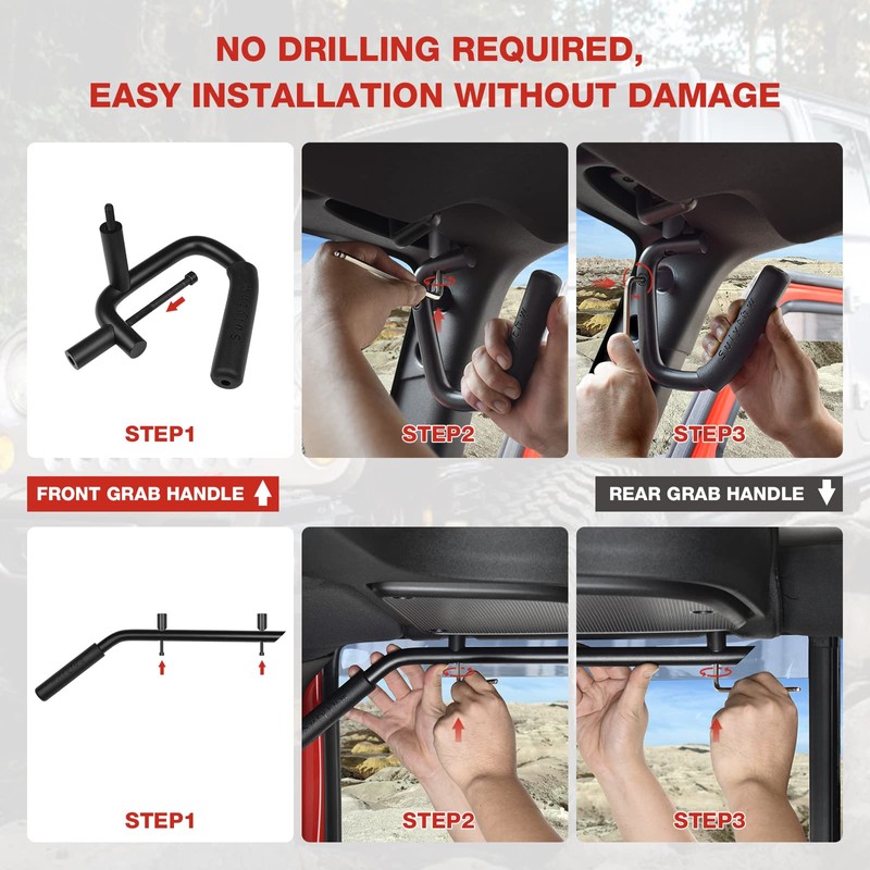 Sulythw NO Block Sunvisor Front & Rear Jeep Grab Handles,