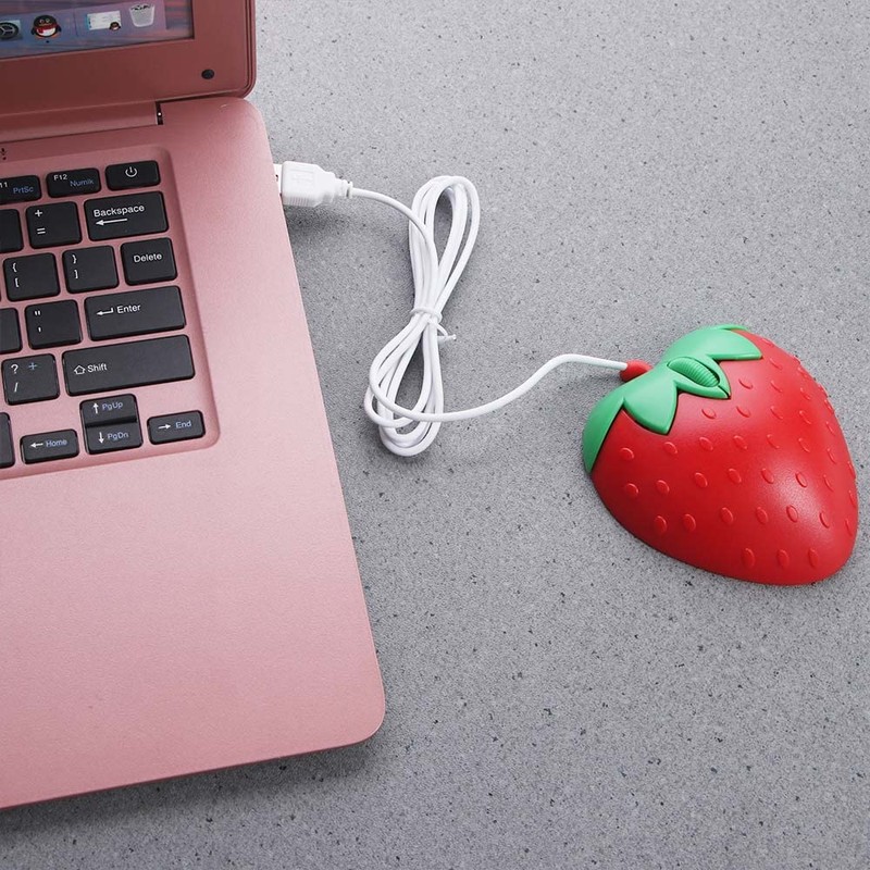 Vctitil 3D Strawberry Shape USB Wired Mouse Portable Mini 800DPI