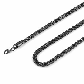 HZMAN 4.0mm Stainless Steel Black Wheat Chain Necklaces for Men Women Classic Cool Link Chain Necklace Jewelry Gift 16" -30" (Black,18)