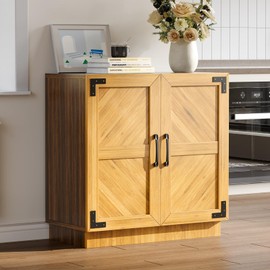 31.5" Sideboard Buffet Cabinet with Storage, Modern Farmhouse Credenza with Doors and Adjustable Shelves, Minimalist Kitchen Buffet Storage Cabinet Coffee Bar for Living Room & Entryway- Oak & Black