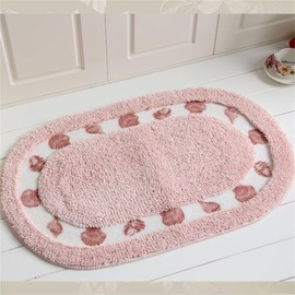 Pretty Shell Pattern Bathroom Rugs, Soft Non-Slip Embroidered Oval Doormat Floor Mat Bath Mat with Rubber Backing, Machine Washable Bathmat Carpets Shower Rug (19.7x31.5inches, Pink)