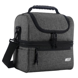 MIER Lunch Bag 2 Decks Cooler Bag Men Women Insulated Lunch Box Bag for Work Travel Picnic Daytrip, 13L, Grey
