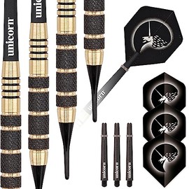 Unicorn Soft Tip Darts Set | Core Plus | Knurled Brass Barrels with Black Coating Accents | 19 g