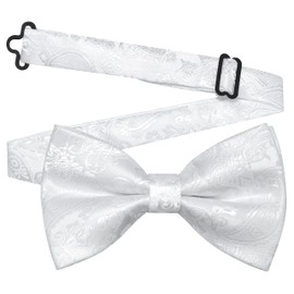 GUSLESON Bow Ties for Men Pre-tied Adjustable Paisley Bowties for Wedding Business Party, White, general
