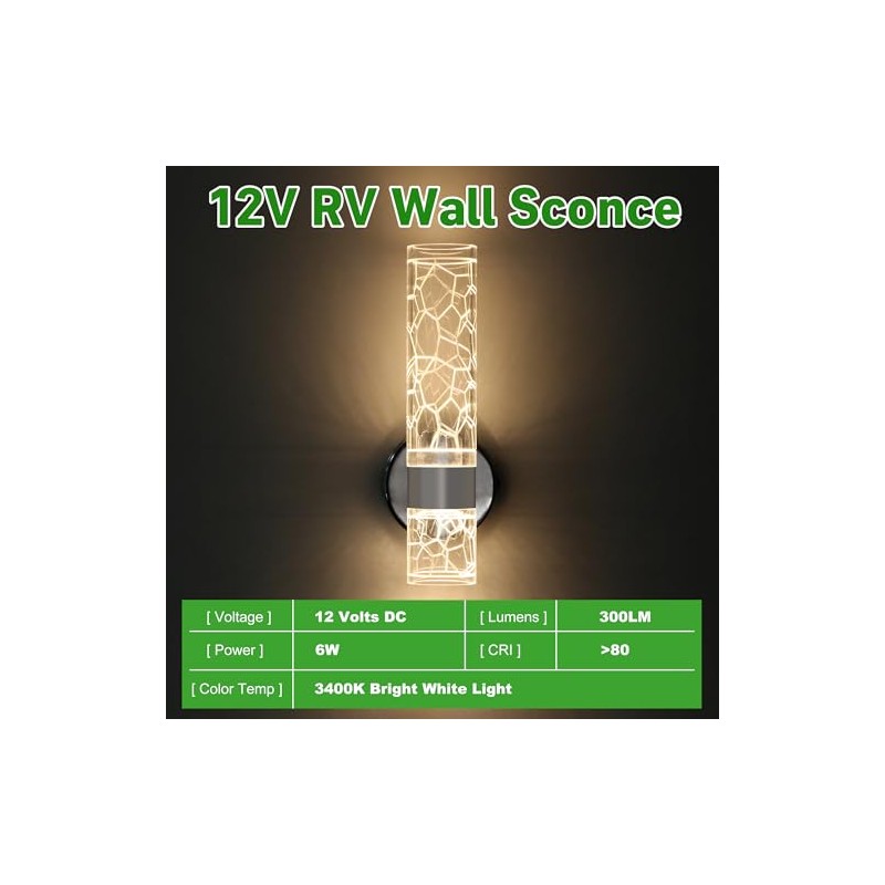 LED 12V RV Wall Sconce with Switch, Decorative Wall Mounted