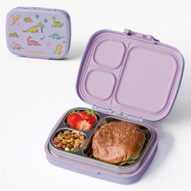 Large Stainless Steel Lunch Box - 3 Compartments & Extra Container, Holds a Variety of Foods, Metal Bento Box Adult, Dishwasher Safe, for School and Office (Blue/Pink)
