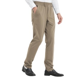 LETAOTAO Mens Elastic Waist Pants for Seniors High Stretch Expandable Waist Slaks for Elderly with Magnet Button (Khaki 40W x 28L)