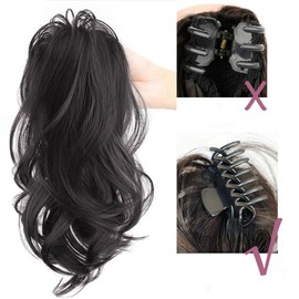 Ponytail Extension Claw Multi Layered Hair Wavy Curly Clip in Fake Pony Tails Fake Hair Soft Natural Looking Synthetic Hairpiece for Women (Brown Black)