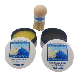 Chalk Mountain Brushes All Natural Furniture Waxing Kit. 8oz Clear, 8oz Dark Antiquing and Original Palm Brush Deisgn. 3 Pack
