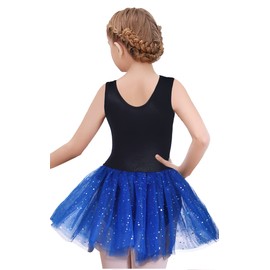 EQSJIU Tutu Dress for Girls 6-7 Gymnastics Leotards with Skirt Tutu Tulle Skirted Leotard Unitard Bodysuits Dance Ballet Blue Shiny Sequins Embroidered Flower