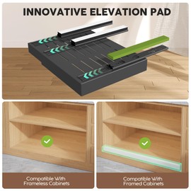 Seinloes 4Pack Expandable Pull Out Cabinet Organizer 21"Deep With Raising Pad for Framed Cabinets,Slide Out Drawers with 4pcs Divider Racks,Roll Out Shelves Adhesive,Adjustable Width 12.05"-20.4"Black
