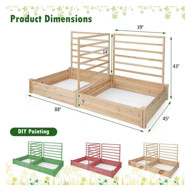Raised Garden Bed with 2 Planter Boxes and 3 Trellis