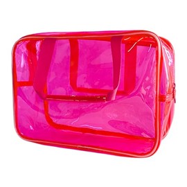 ONEART Clear Makeup Bag Travel Toiletry Artist Bag, Multifunction Waterproof Clear PVC Tote Handbag with Zipper, Hot Pink