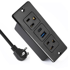20W Recessed Power Strip USB, 2 AC Outlets + 1 USB-C + 1 USB-A Ports, 6ft Cord, Space Saving Furniture Outlet for Desk/Bedside/Kitchen/Drawer (18W USB-A & 20W USB-C Fast Charge)