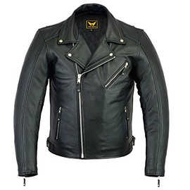 A&H Apparel Mens Leather Motorcycle Jacket Genuine Cowhide Zip Out Lining Jacket (Medium)