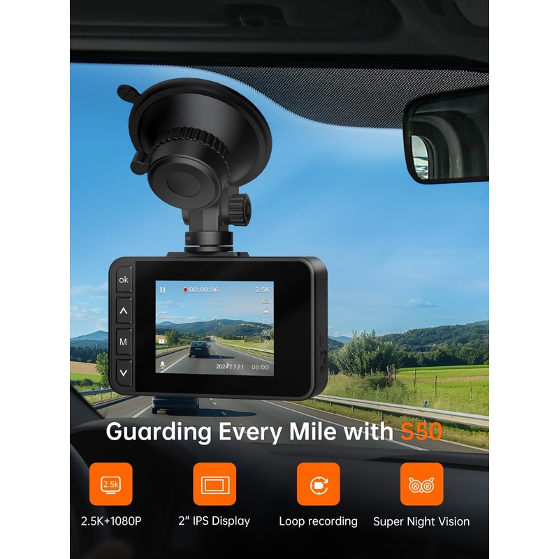 Dash Cam Front and Rear, 2.5K+1080P Dual Dash Camera for