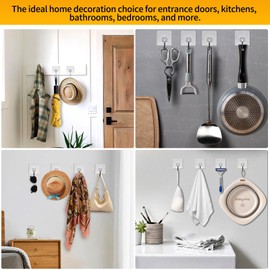 EBUKTUK Wall Hooks with Good Adhesion, Wall Hook Waterproof Transparent Hooks, Adhesive Hooks for Hanging Clothes, Towels, Keys, Sunglasses, and Kitchenware, Installation Without Tools Required, 5pcs