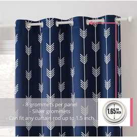 HLC.ME Arrow Printed Blackout Room Darkening Thermal Grommet Window Curtain Drape Panels for Living Room - Set of 2 - Navy Blue - 72 inch Long