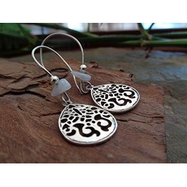 Cornflower blue, delicate dew drops and stone - long hooks, decorated drop earrings