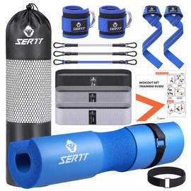 12Pcs Foam Barbell Pad Set for Squats, SERTT Hip Thrust Pad Gym Essentials Set for Workout, 1 Gym Pad, 1 Carry Bag, 2 Lifting Strap, 2 Ankle Cuffs, 3 Ankle Risistance Band, 3 Hip Resistance Bands